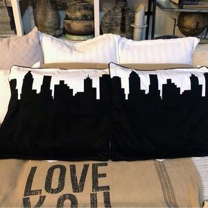 Bed-Lam Cotton Black &White Sky City Pattern Reversible Euro Pillow Shams 26x26